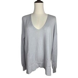 Cortland Park Sweater Large Blue 100% Cashmere V-Neck High-Low Luxury